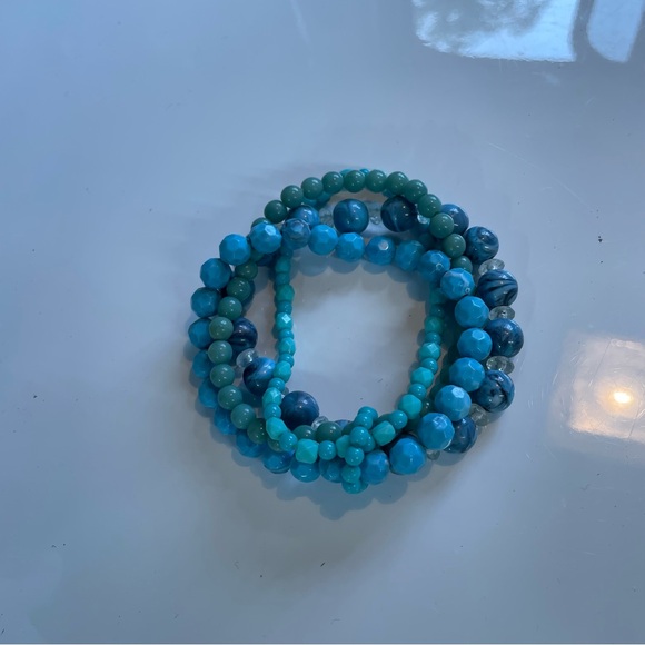 Turquoise Beaded colorful multi row stretch Bracelet Set - Picture 3 of 7